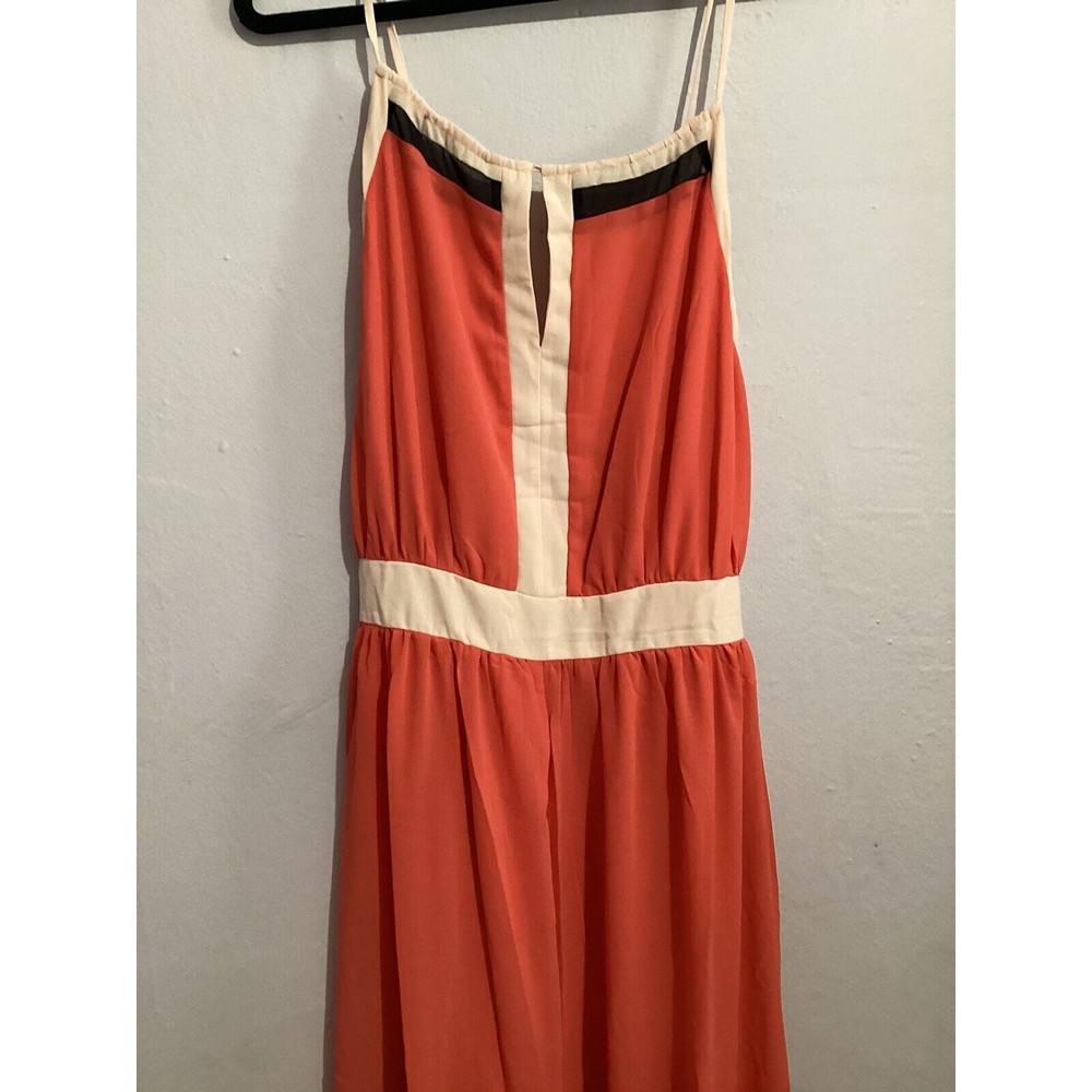 LUCY PARIS Maxi Dress Orange Cream ColorBlock halter spaghetti straps Sz L - Picture 2 of 11